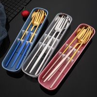 4Pcs Stainless Steel Portable Cutlery Set with Case Picnic Dinnerware Set Camping Travel Flatware Spoon Fork Chopsticks Sets Flatware Sets