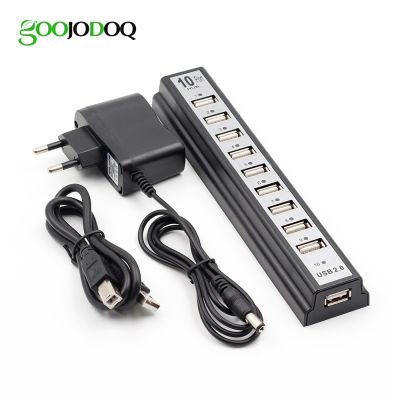 ❣✧ USB Hub 2.0 10 Ports High Speed 480mbps Usb 2.0 Hub Multi Usb Splitters with EU/US Power Adapter for PC Laptop Notebook Computer