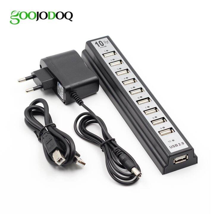 hot-goojodoq-10พอร์ต-usb-2-0ฮับพร้อมอุปกรณ์ต่อพ่วงคอมพิวเตอร์-ac-อะแดปเตอร์จ่ายไฟสำหรับพกพาสำหรับ-pc-แล็ปท็อปโน้ตบุ๊ค