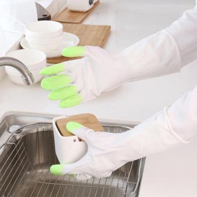 1 Pair Cleaning Gloves Non-Slip Waterproof PVC Kitchen Gloves White Long Sleeve Dishwashing Gloves Kitchen Supplies Safety Gloves