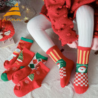 Annn Store ถุงน่องคริสต์มาสสำหรับเด็ก Cartoon Tube Socks Cotton Socks