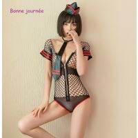 Woman Lingerie 2020 Sexy Short Sleeve Hollow Out Fishnet Bodysuit One-Piece Zipper Policewoman Uniform Erotic Cosplay Lingerie