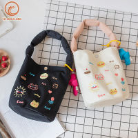 YA ZHOU LONG New original embroidery handbag canvas bag girl student lunch box bag Going to school and going to work with a small cloth bag