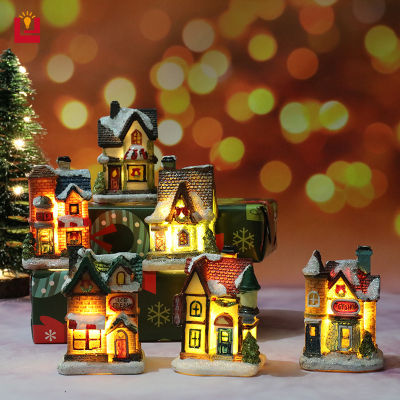 YONUO ตกแต่งคริสต์มาส ไฟคริสต์มาส ไฟไฟคริสมาส บ้านเรซิ่นหลังเล็ก ของตกแต่ง ของขวัญคริสต์มาส