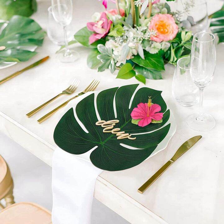 105pcs-tropical-palm-leaves-plants-artificial-105pcs-7-kinds-green-leaf-party-table-decorations