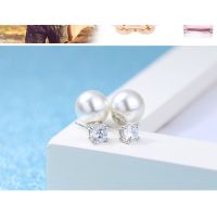 ตุ้มหูเงิน 925 มุกประดับเพชรผู้หญิง WE55R Earrings Silver Jewelry