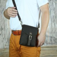 Top layer Cowhide Cross Body Bag Mini Durable Shoulder Bag R Crazy Horse Leather Casual Mobile Phone Bag For Man Anti Theft