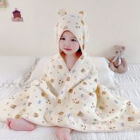 hotx 【cw】 New Baby Hooded Receiving Blanket Cartoon Printed Soft Cotton Swaddle Wrap Cape Bathrobe Cloak Poncho supplies