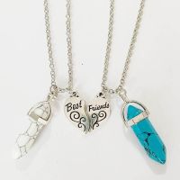 2Pcs/lot Best Friends Heart Necklaces For Women 2023 New Natural Stone Crystal Bullet Pendant Necklace Friendship Jewelry Gifts