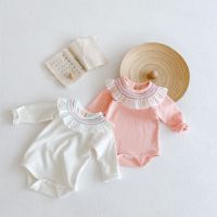 [COD] ins2022 spring and autumn baby girl lotus leaf collar long-sleeved bottoming romper triangle one-piece jumpsuit