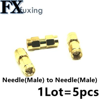New Hot 5 pcs Needle Gold Tone SMA Male to SMA Male Plug In Series RF Coaxial Adapter Connector SMA-JJ Electrical Connectors