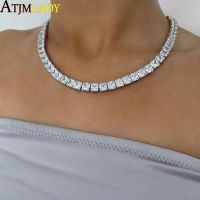 Iced Out Bling 5MM Princess Cut Square Cubic Zirconia Tennis Chain 5A CZ Paved Choker Necklace Women Wedding Jewelry 15" 16" Fashion Chain Necklaces