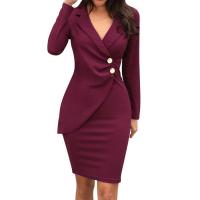 Long Sleeve Elegant Office Lady Dress Solid Turn Down Neck Solid Turn Down Neck Pencil Dress Casaul Work Formal Dress Party