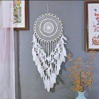 Macrame ที่แขวนผนังสไตล์โบฮีเมียนขนนกจับฝันขนาดใหญ่40ซม. พรมทอแขวนผนังแบบนอร์ดิก Hiasan Kamar สถานที่เลี้ยงเด็กเด็กทารกทำด้วยมือสไตล์โบฮีเมียน