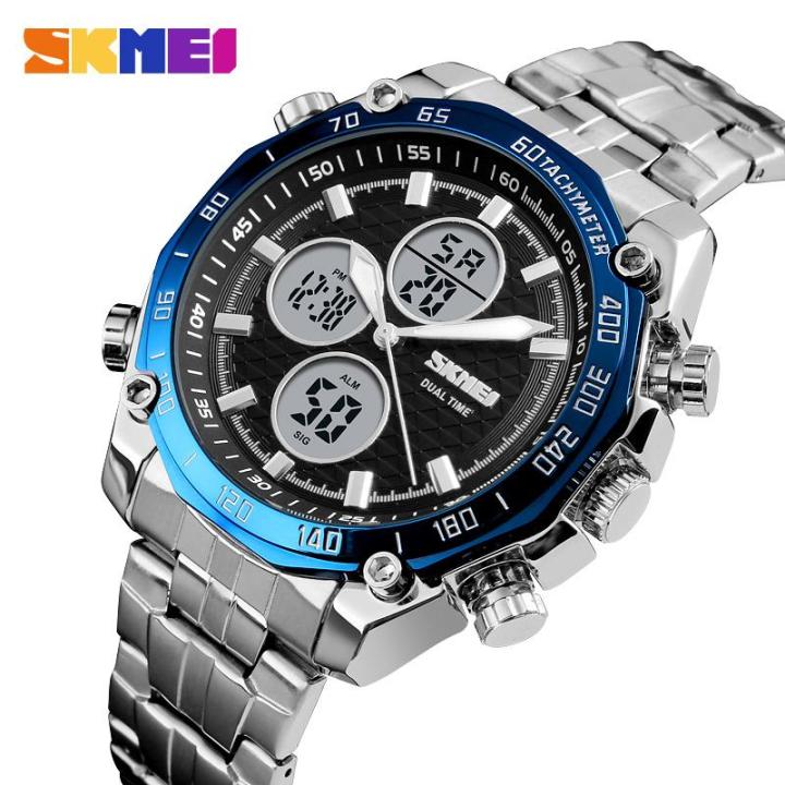 skmei-นาฬิกาควอทซ์ผู้ชายแฟชั่นกันน้ำจับเวลาได้2เวลานาฬิกาข้อมือธุรกิจทหารสุดหรูนาฬิกาผู้ชาย1302
