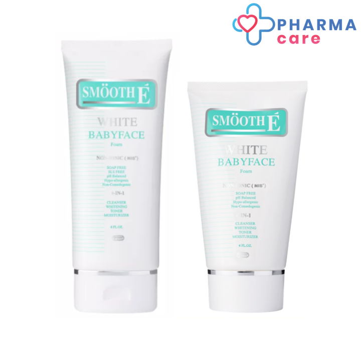 smooth-e-white-babyface-foam-โฟมล้างหน้า-สมูทอี-ไวท์-เบบี้เฟซ-ขนาด-4-oz-และ-6-oz-โฟมไม่มีฟอง-pharmacare