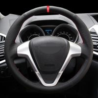 【YF】 Black Faux Leather Car Steering Wheel Cover For Ford Fiesta 2008-2016 2017 Ecosport 2014- 2015 2016