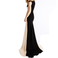 Womens Long Maxi S Line Evening Round neck Halter Black Backless Ball gown Dress