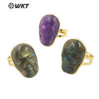 WT-R388 WKT beautiful Skull Shape Smooth Lador Stone Rings Natural stone Amethysts Rings lady Jewelry party Ring