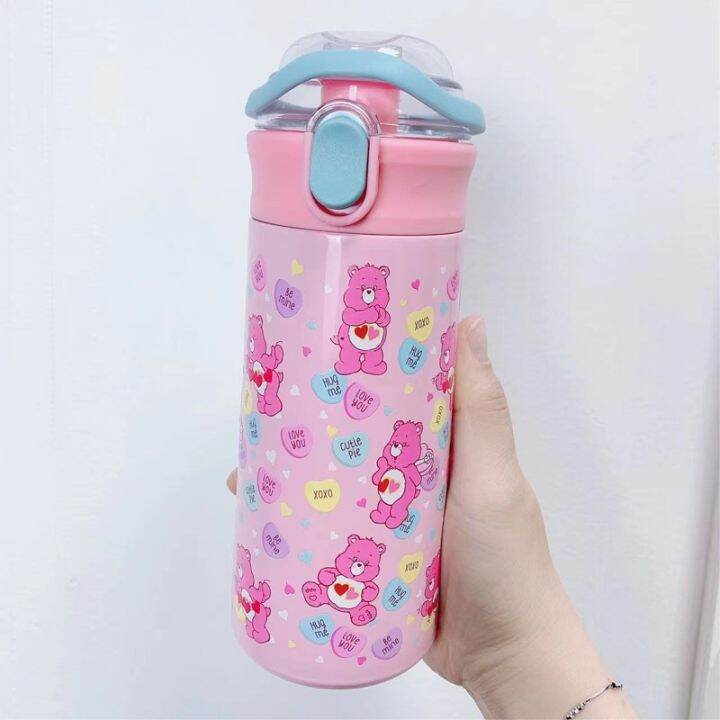 cai-cai-carebears-500ml-กระติกน้ำเก็บอุณหภูมิ-รูปแบบการ์ตูน-304-สแตนเลส-มีหลอดดูด