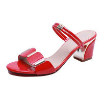 2021Sandals 2021 New fashion Party Slippers Women Summer Shoes red Black White Buckle Chunky Heel Ladies Slides Female Sandals Shoes