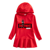 Fortnites หญิงเสื้อกันหนาวชุดกระโปรงแขนยาว Hooded ชุดเดรสมีระบายสไตล์ใหม่เด็กผ้าฝ้ายเด็กบริสุทธิ์ Casual Western สไตล์ Hooded เสื้อกันหนาวเสื้อผ้าชุดเดรสสำหรับเด็ก Casual ชุดเดรสทรงหลวม