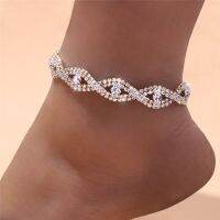 【CW】✓  Huitan Color/Gold Color Marquise Anklets for Paved CZ Barefoot Sandals Ankle Leg Jewelry