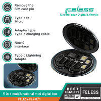 FELESS 5 in 1 60W มัลติฟังก์ชั่กล่องดิจิตอลขนาดเล็ก มีเข็มรับบัตร มีเข็มกำจ ตู้เก็บของ Micro type-c Lightning อะแดปเตอร ขนาดเล็กสะดวกและสะดวก