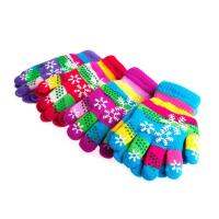 Autumn Winter Children Bi-layer Thickened Snow Print Colored Yarn Knit Gloves