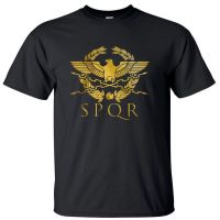 เสื้อยืดป้ายกองทหารนกอินทรีทำด้วยทองโรมันอิมพีเรียล SPQR. เสื้อยืดแฟชั่นผ้าฝ้าย100% พิมพ์ลายตลกท็อปส์ซูคอรอบใหม่ฤดูร้อน