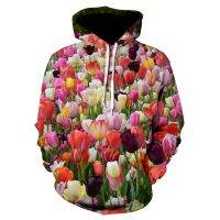 ดอกไม้ Rose TULIP Hoodies 3D พิมพ์ผู้ชาย Hoodie หลวมสบายๆแขนยาวสวมใส่กลางแจ้งแฟชั่นผู้ชายผู้หญิง pullover เสื้อกันหนาว