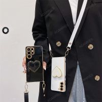 S 23 22 21 Plating Love Heart Holder Crossbody Lanyard Case For Samsung Galaxy S23 S22 S21 Plus Ultra S20 FE S21FE 5G S10 S9 S8