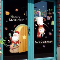 Christmas Decor Wall Sticker Santa Sticker Window Decoration Sticker Elk Snow Bathroom Wall Sticker Window Decor Stickers