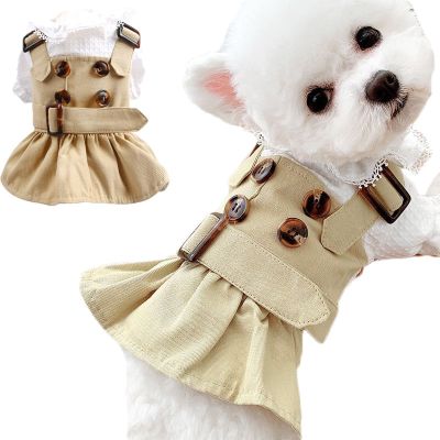 Handsome Retro Botton Shirt Dress Coat Couple of Pet Clothes Kahai Dog Trench Jacket For Small Dogs Chiwawa Lace Skirts Clothing Dresses