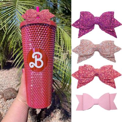 Sweet Barbie Pink Sequin Tie Decoration For Tumbler Straw Cup O6B1