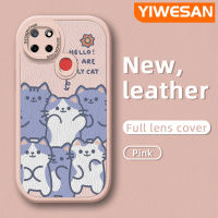 YIWESAN เคสสำหรับ Realme C12,C25s C25 Narzo 20 Narzo 30A Narzo 50A การ์ตูนน่ารักดีไซน์ใหม่แมวเคสใส่โทรศัพท์หนังซิลิโคนนิ่มเคสมือถือกันกระแทกป้องกันการตกพร้อมกับเคสป้องกันกล้องสำหรับเลนส์คลุมทั้งหมด