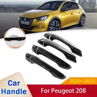 สติกเกอร์ฝาครอบมือจับประตูสีดำเงา2023สำหรับ Peugeot 208 MK2 2020 P21 2021 2022อุปกรณ์เสริมสำหรับป้องกันรถยนต์