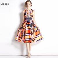 New Retro Waist-Controlled Slimming Sleeveless Printed Dress Mid-Length