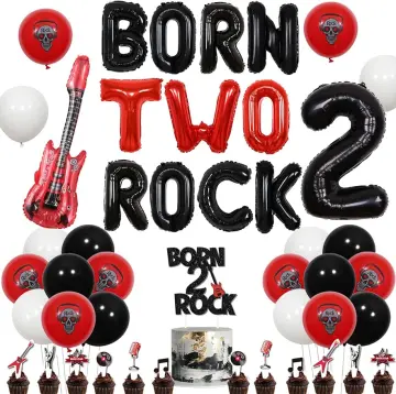  Rock And Roll Party Decorations，Rock And Roll Decor，Rock N Roll  Birthday Party Supplies，Include Rock N Roll Banner Guitar Foil Balloon Rock  Star Ballon Cake Topper : Toys & Games