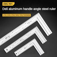 DELI 90 Degree Angle Ruler Stainless Steel L Shape Ruler Double Sided Ruler Measuring Tool Metal Straight Woodworking Tools