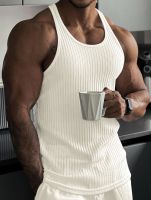 Mens Beach Sleeveless Vest Solid Color Fitness Vest Undershirts O-Neck Sport T-Shirt Mens T-Shirt Bodybuilding Mens Clothing