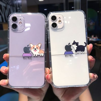 Cute Cartoon Animal Cat Dog Pig Phone Case For iPhone 14 Pro Max 13 12 11 X XS XR 7 8 Plus Funny Couple Transparent Soft Cover