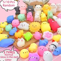 5/10 Pcs Mochi Animals Stress Toys Kawaii Squishies Glitter Glow in The Dark Mini Stress Relief Toys for Kids Adult Party Favor