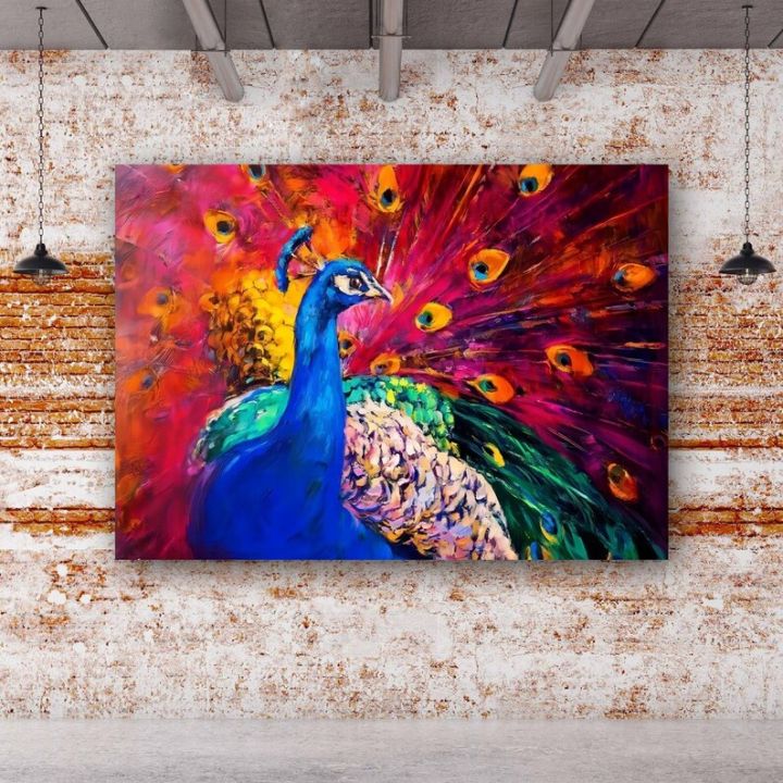 Blue Peacock Wall Art Painting colorful Peacock Decor peacock Print ...