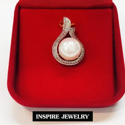 Inspire Jewelry จี้มุกแฟชั่นล้อมเพชรCZ  เพชรวิ้งเจิดจรัส size 2.5x1.5cm งานดีไซด์ งานแบบร้านเพชร พร้อมกล่อง
