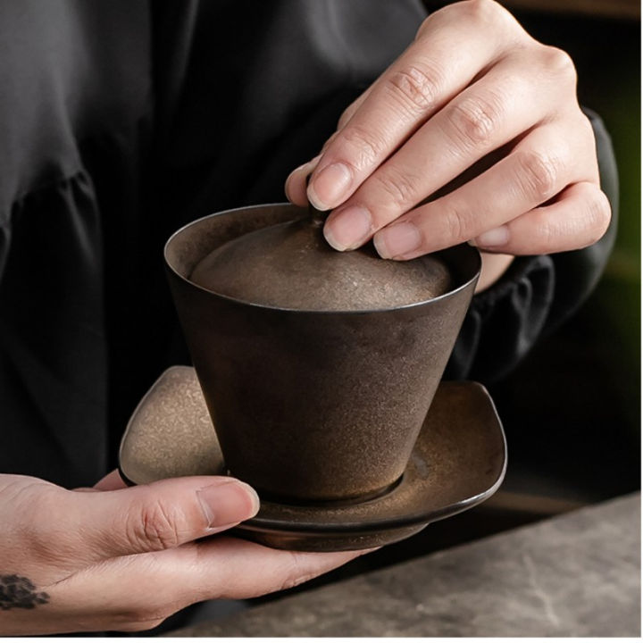 แฮนด์เมดชุดน้ำชาเซรามิก-gaiwan-สไตล์ญี่ปุ่นหม้ออบถ้วยน้ำชาสนิม-sancai-ถ้วยเดียวขนาดใหญ่ชามชา-t-eaware-ครัวรับประทานอาหารบาร์