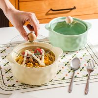 High-end Nordic ceramic instant noodle bowl with lid student dormitory instant noodle bowl ins style double ear large soup bowl snail noodle bowl