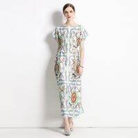 Womens Dress Fashion Real Shot Spot-Fashion All-Match Off-Neck Loose Drawstring Dress with Belt