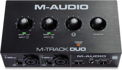 M-Audio M-Track Duo – USB Audio Interface for Recording, Streaming and Podcasting with Dual XLR, Line &amp; DI Inputs, Plus a Software Suite Included, with 2 Mic with 2 Mic Inputs Interface only