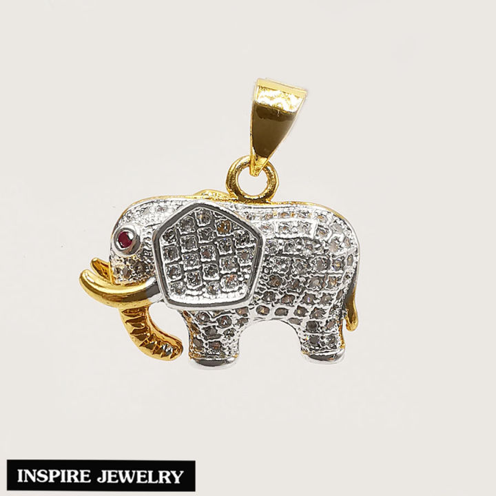inspire-jewelry-จี้ช้าง-ฝังเพชรสวิส-ตาทับทิม-ตัวเรือนหุ้มทองแท้-100-24k